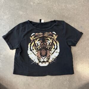 Vintage Y2K Divided Tiger Animal Crop Top Safari Grunge Black Women Medium